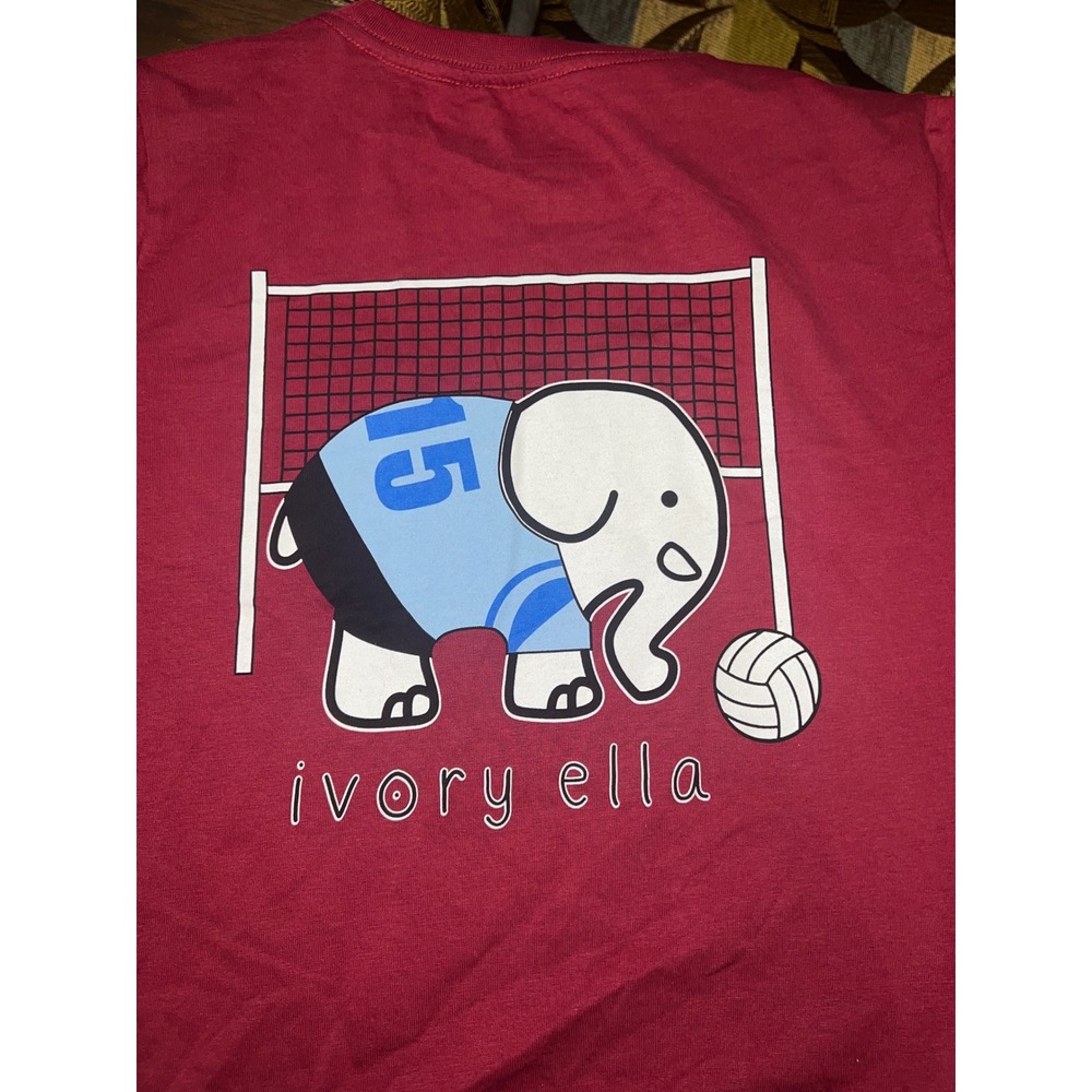 Ivory Ella Long Sleeve Pocket T-Shirt Maroon Red Volleyball Elephant Graphic xs